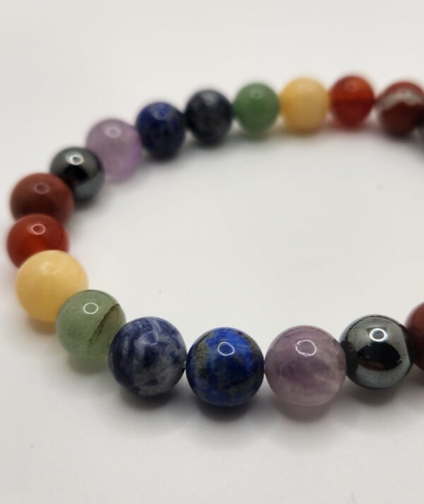 Natural Chakra Healing Bracelet- 7 Stone Energy Balance with Hematite Grounding