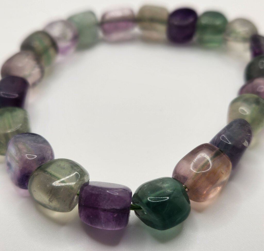 Natural Rainbow Fluorite Tumbled Bead Bracelet – Clarity, Focus & Energy Protection