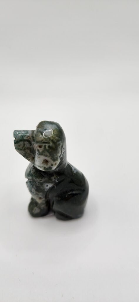 Moss Agate Dog Figurine