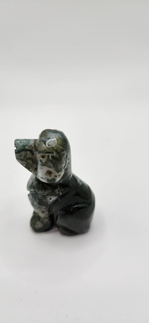 Moss Agate Dog Figurine