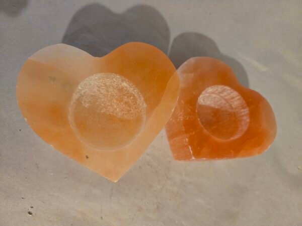 Orange Selenite Heart Candle Holder