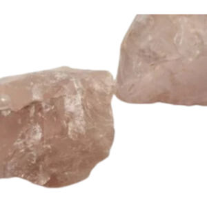Two raw pale pink Rose Quartz chunks on a white background