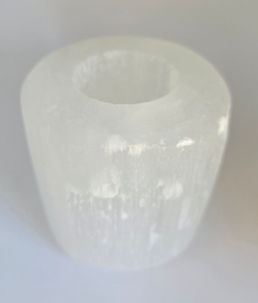 White Selenite Candle Holder 3" Tall