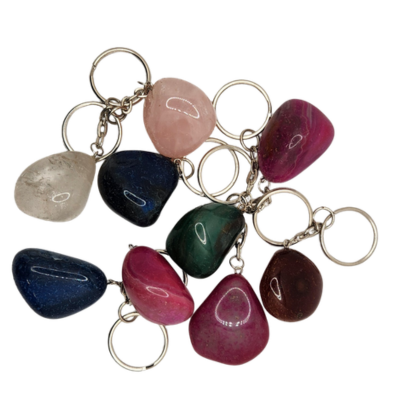Assorted natural and dyed tumbled stone keychains